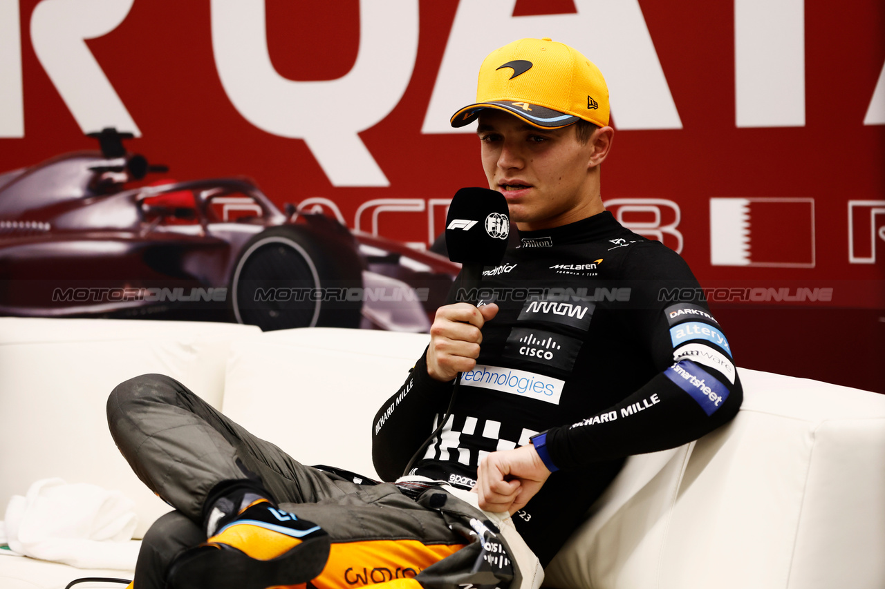 GP QATAR, Lando Norris (GBR) McLaren, in the post Sprint FIA Press Conference.

07.10.2023. Formula 1 World Championship, Rd 18, Qatar Grand Prix, Doha, Qatar, Sprint Day.

- www.xpbimages.com, EMail: requests@xpbimages.com © Copyright: XPB Images