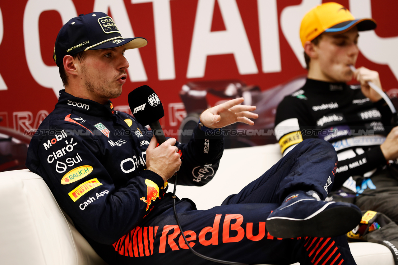GP QATAR, Max Verstappen (NLD) Red Bull Racing, in the post Sprint FIA Press Conference.

07.10.2023. Formula 1 World Championship, Rd 18, Qatar Grand Prix, Doha, Qatar, Sprint Day.

- www.xpbimages.com, EMail: requests@xpbimages.com © Copyright: XPB Images