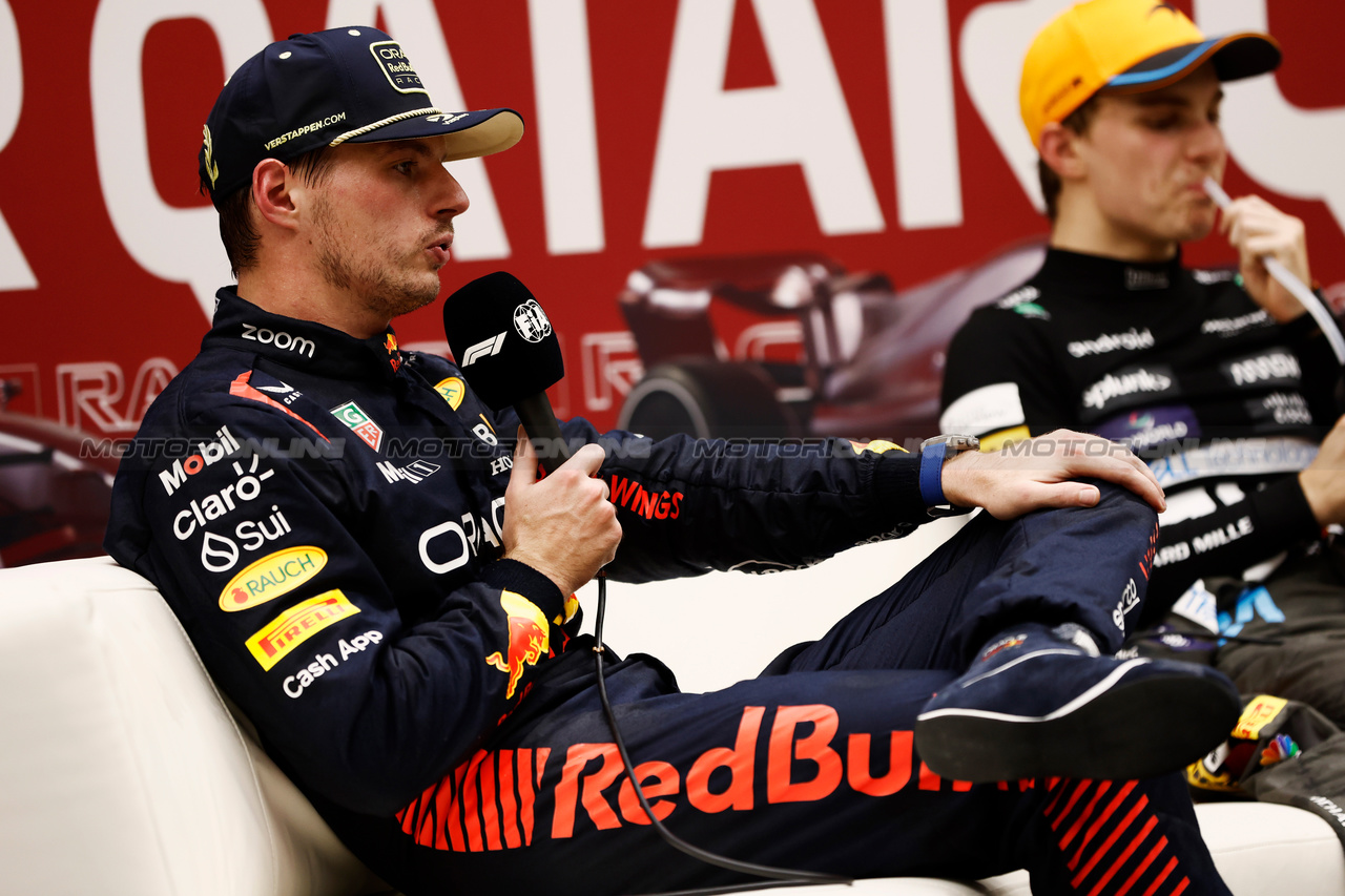 GP QATAR, Max Verstappen (NLD) Red Bull Racing, in the post Sprint FIA Press Conference.

07.10.2023. Formula 1 World Championship, Rd 18, Qatar Grand Prix, Doha, Qatar, Sprint Day.

- www.xpbimages.com, EMail: requests@xpbimages.com © Copyright: XPB Images