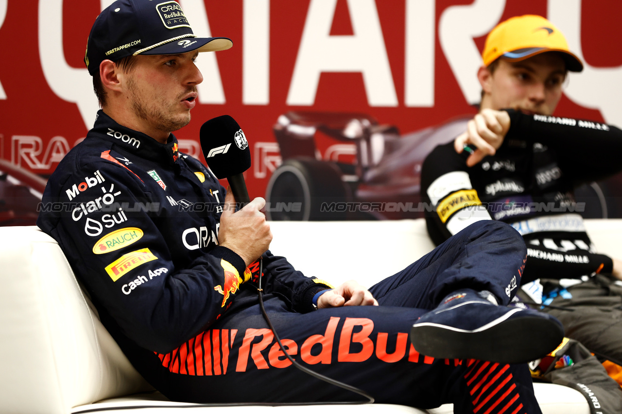 GP QATAR, Max Verstappen (NLD) Red Bull Racing, in the post Sprint FIA Press Conference.

07.10.2023. Formula 1 World Championship, Rd 18, Qatar Grand Prix, Doha, Qatar, Sprint Day.

- www.xpbimages.com, EMail: requests@xpbimages.com © Copyright: XPB Images