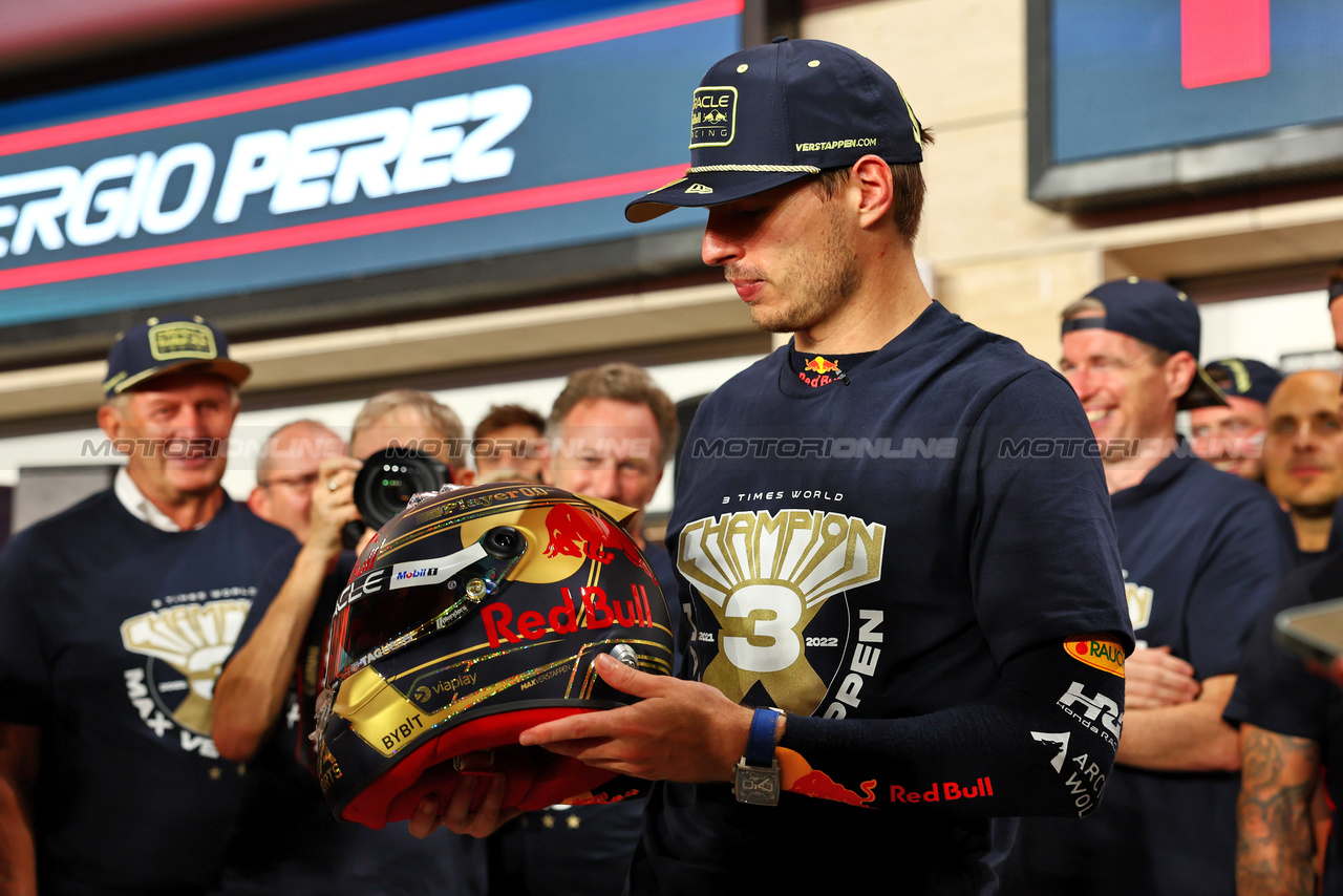 GP QATAR, Max Verstappen (NLD) Red Bull Racing celebrates winning his third World Championship with the team.

07.10.2023. Formula 1 World Championship, Rd 18, Qatar Grand Prix, Doha, Qatar, Sprint Day.

- www.xpbimages.com, EMail: requests@xpbimages.com © Copyright: Batchelor / XPB Images