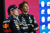 GP QATAR, (L to R): Pole sitter Max Verstappen (NLD) Red Bull Racing with George Russell (GBR) Mercedes AMG F1 in qualifying parc ferme.
06.10.2023 Formula 1 World Championship, Rd 18, Qatar Grand Prix, Doha, Qatar, Qualifiche Day.
 - www.xpbimages.com, EMail: requests@xpbimages.com © Copyright: Coates / XPB Images