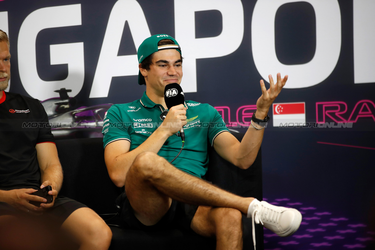 GP SINGAPORE, Lance Stroll (CDN) Aston Martin F1 Team in the FIA Press Conference.

14.09.2023. Formula 1 World Championship, Rd 16, Singapore Grand Prix, Marina Bay Street Circuit, Singapore, Preparation Day.

- www.xpbimages.com, EMail: requests@xpbimages.com © Copyright: XPB Images