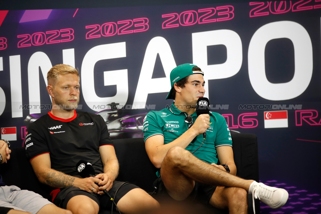 GP SINGAPORE, (L to R): Kevin Magnussen (DEN) Haas F1 Team e Lance Stroll (CDN) Aston Martin F1 Team in the FIA Press Conference.

14.09.2023. Formula 1 World Championship, Rd 16, Singapore Grand Prix, Marina Bay Street Circuit, Singapore, Preparation Day.

- www.xpbimages.com, EMail: requests@xpbimages.com © Copyright: XPB Images