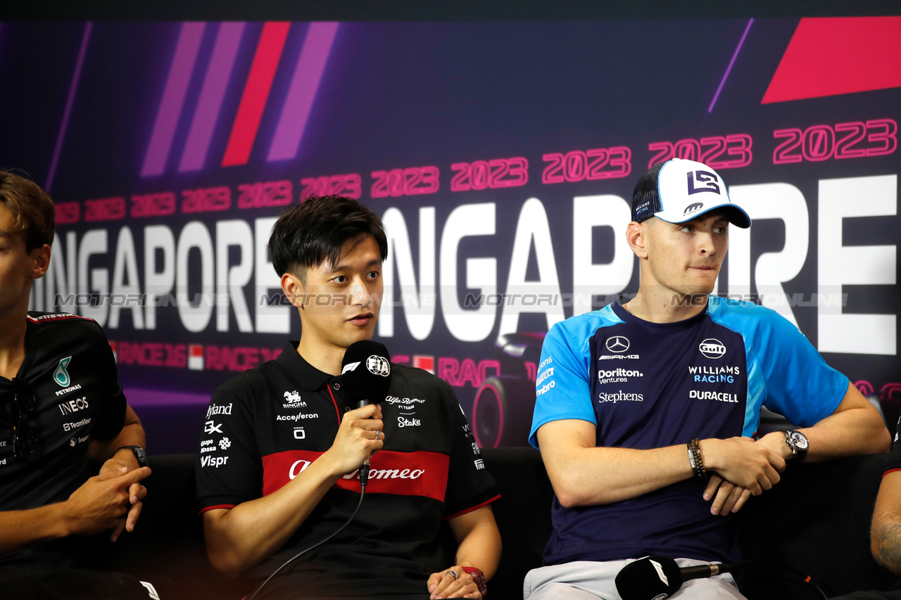 GP SINGAPORE, Toyota Gazoo Racing Zhou Guanyu (CHN) Alfa Romeo F1 Team e Logan Sargeant (USA) Williams Racing in the FIA Press Conference.l

14.09.2023. Formula 1 World Championship, Rd 16, Singapore Grand Prix, Marina Bay Street Circuit, Singapore, Preparation Day.

- www.xpbimages.com, EMail: requests@xpbimages.com © Copyright: XPB Images