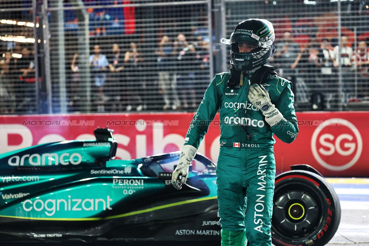 GP SINGAPORE, Lance Stroll (CDN) Aston Martin F1 Team AMR23 crashed in qualifying.

16.09.2023. Formula 1 World Championship, Rd 16, Singapore Grand Prix, Marina Bay Street Circuit, Singapore, Qualifiche Day.

- www.xpbimages.com, EMail: requests@xpbimages.com © Copyright: Batchelor / XPB Images