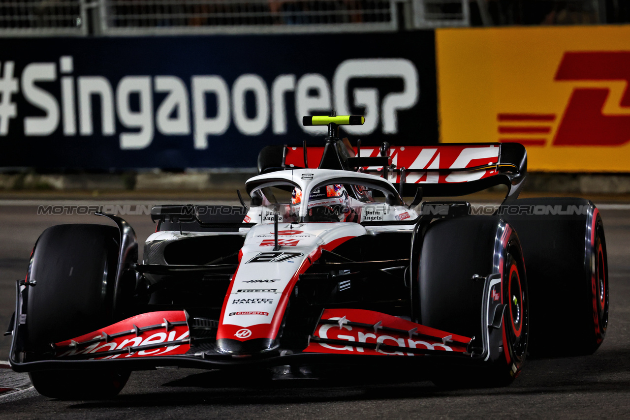 GP SINGAPORE, Nico Hulkenberg (GER) Haas VF-23.

16.09.2023. Formula 1 World Championship, Rd 16, Singapore Grand Prix, Marina Bay Street Circuit, Singapore, Qualifiche Day.

 - www.xpbimages.com, EMail: requests@xpbimages.com © Copyright: Coates / XPB Images