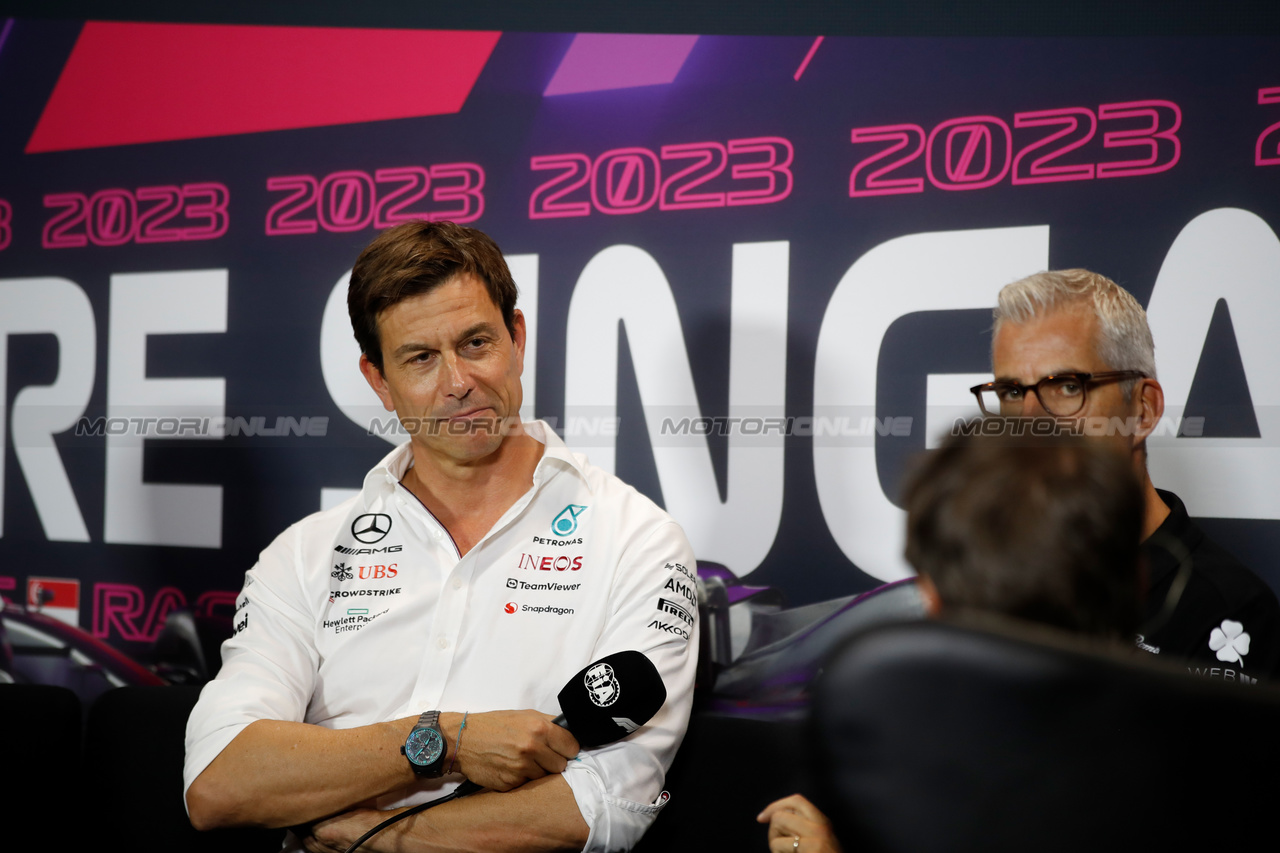 GP SINGAPORE, Toto Wolff (GER) Mercedes AMG F1 Shareholder e Executive Director in the FIA Press Conference.

15.09.2023. Formula 1 World Championship, Rd 16, Singapore Grand Prix, Marina Bay Street Circuit, Singapore, Practice Day.

- www.xpbimages.com, EMail: requests@xpbimages.com © Copyright: XPB Images