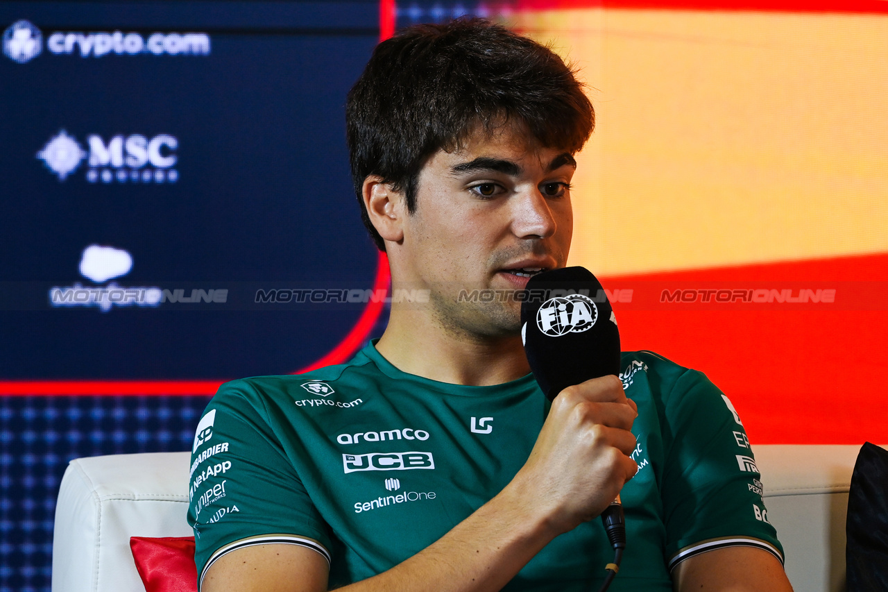 GP SPAGNA, Lance Stroll (CDN) Aston Martin F1 Team in the FIA Press Conference.

01.06.2023. Formula 1 World Championship, Rd 8, Spanish Grand Prix, Barcelona, Spain, Preparation Day.

- www.xpbimages.com, EMail: requests@xpbimages.com ¬© Copyright: XPB Images