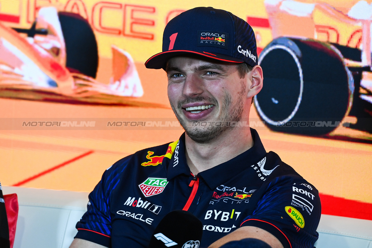 GP SPAGNA, Max Verstappen (NLD) Red Bull Racing in the FIA Press Conference.

01.06.2023. Formula 1 World Championship, Rd 8, Spanish Grand Prix, Barcelona, Spain, Preparation Day.

- www.xpbimages.com, EMail: requests@xpbimages.com ¬© Copyright: XPB Images