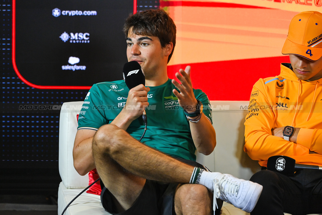 GP SPAGNA, Lance Stroll (CDN) Aston Martin F1 Team in the FIA Press Conference.

01.06.2023. Formula 1 World Championship, Rd 8, Spanish Grand Prix, Barcelona, Spain, Preparation Day.

- www.xpbimages.com, EMail: requests@xpbimages.com ¬© Copyright: XPB Images