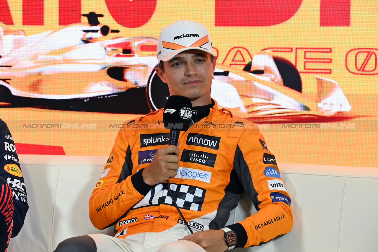 GP SPAGNA, Lando Norris (GBR) McLaren in the post qualifying FIA Press Conference.

03.06.2023. Formula 1 World Championship, Rd 8, Spanish Grand Prix, Barcelona, Spain, Qualifiche Day.

- www.xpbimages.com, EMail: requests@xpbimages.com ¬© Copyright: XPB Images