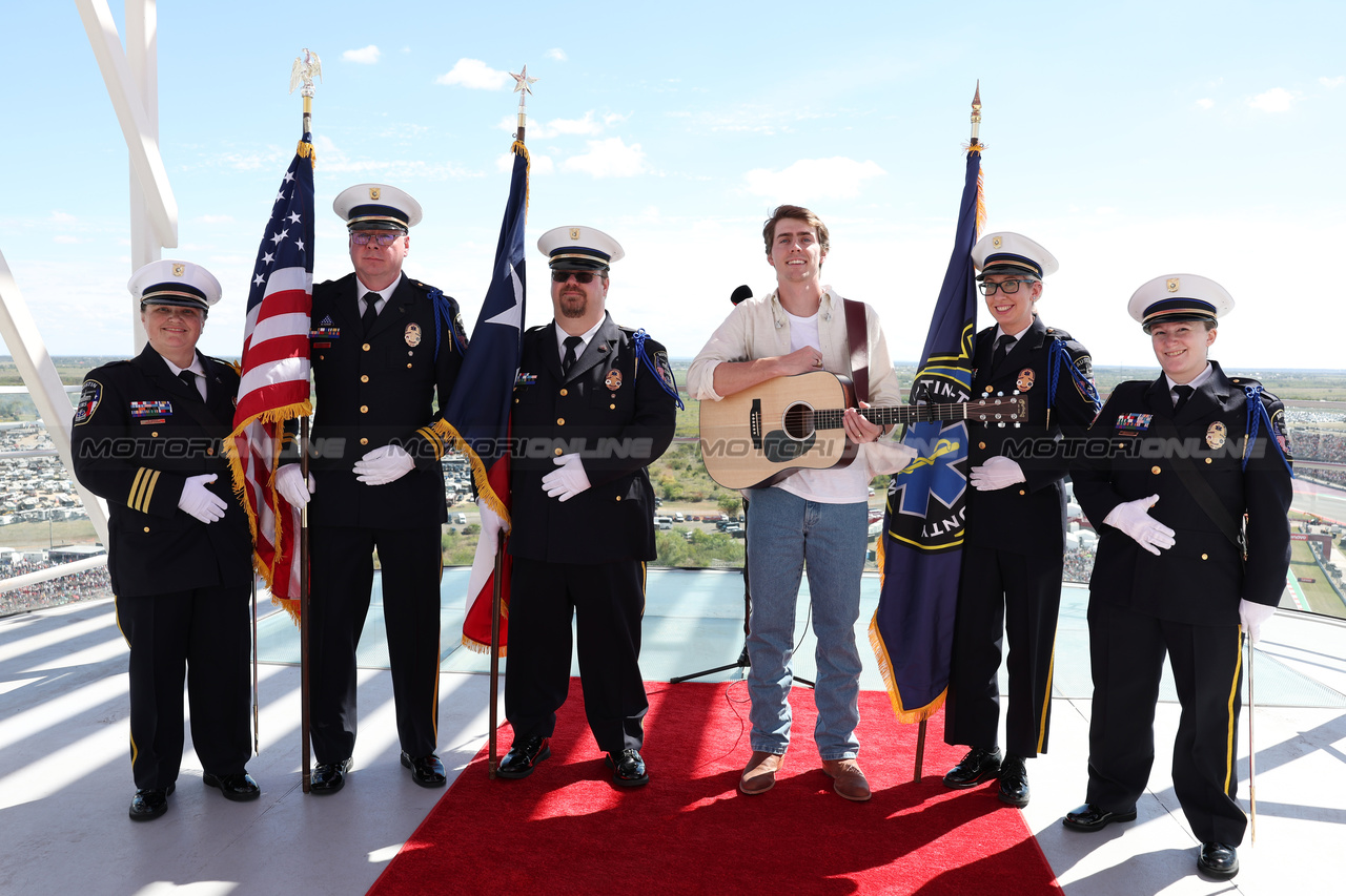 GP STATI UNITI, Dylan Gossett (USA) Singer of the National Anthem.

22.10.2023. Formula 1 World Championship, Rd 19, United States Grand Prix, Austin, Texas, USA, Gara Day.

- www.xpbimages.com, EMail: requests@xpbimages.com © Copyright: Batchelor / XPB Images