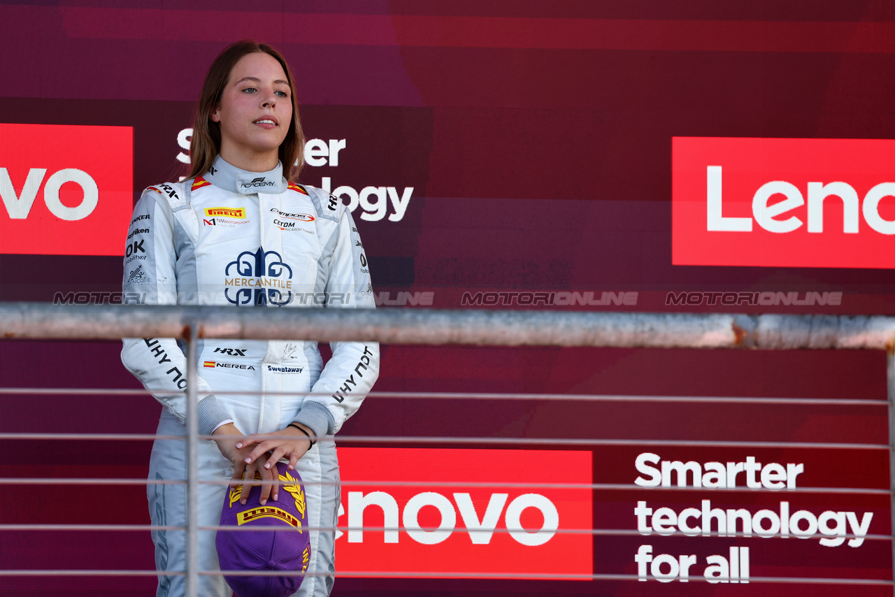 GP STATI UNITI, Second placed Nerea Marti (ESP) Mercantile Campos Racing on the podium.

22.10.2023. F1 Academy, Rd 7, Gara 3, Austin, Texas, USA.

- www.xpbimages.com, EMail: requests@xpbimages.com © Copyright: Batchelor / XPB Images