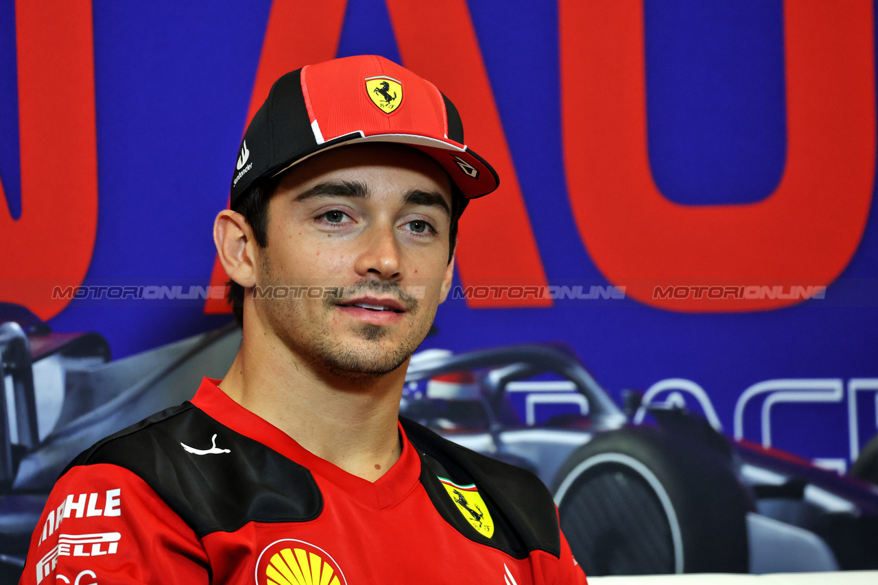 GP STATI UNITI, Charles Leclerc (MON) Ferrari in the FIA Press Conference.

19.10.2023. Formula 1 World Championship, Rd 19, United States Grand Prix, Austin, Texas, USA, Preparation Day.

- www.xpbimages.com, EMail: requests@xpbimages.com © Copyright: Bearne / XPB Images