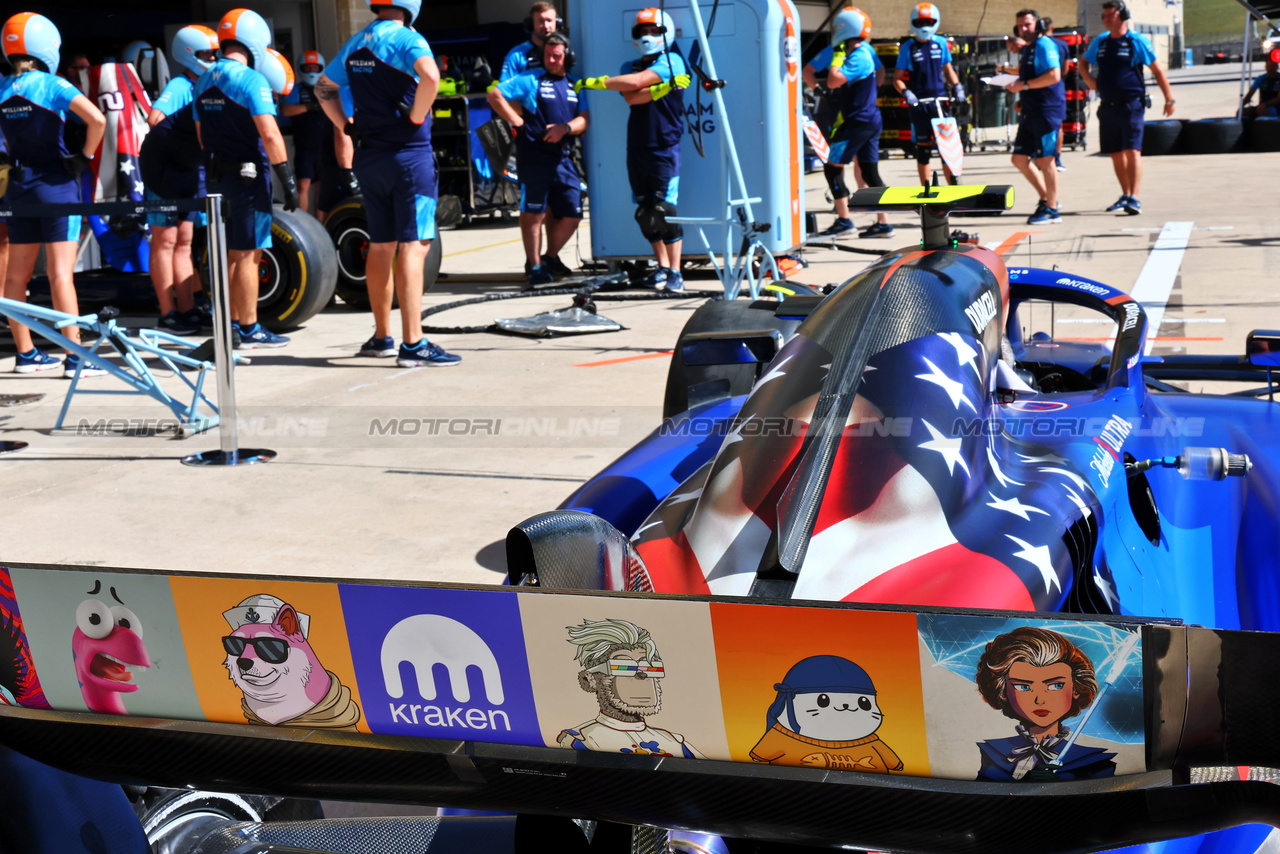 GP STATI UNITI, Williams Racing FW45 - USA livery - pit stop practice.

19.10.2023. Formula 1 World Championship, Rd 19, United States Grand Prix, Austin, Texas, USA, Preparation Day.

- www.xpbimages.com, EMail: requests@xpbimages.com © Copyright: Batchelor / XPB Images