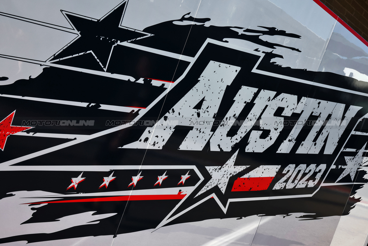 GP STATI UNITI, Circuit Atmosfera - Austin 2023 logo.

19.10.2023. Formula 1 World Championship, Rd 19, United States Grand Prix, Austin, Texas, USA, Preparation Day.

- www.xpbimages.com, EMail: requests@xpbimages.com © Copyright: Batchelor / XPB Images
