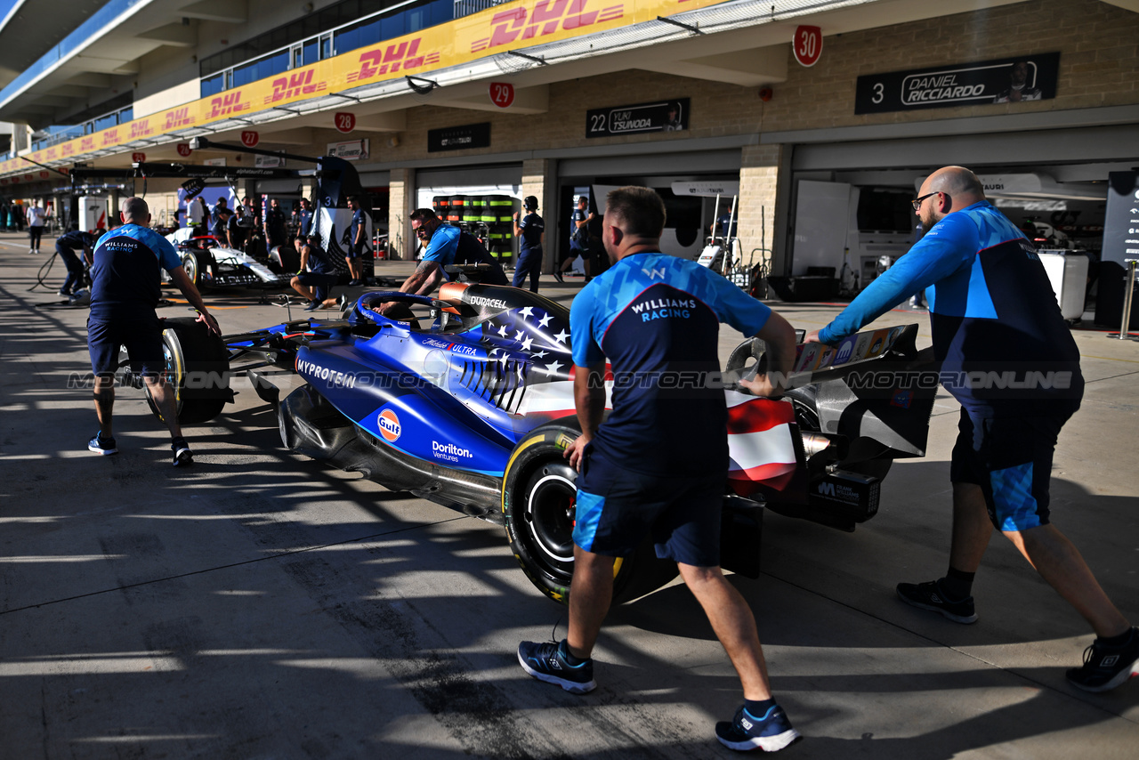 GP STATI UNITI, Williams Racing FW45 pushed down the pit lane.

19.10.2023. Formula 1 World Championship, Rd 19, United States Grand Prix, Austin, Texas, USA, Preparation Day.

- www.xpbimages.com, EMail: requests@xpbimages.com © Copyright: Price / XPB Images