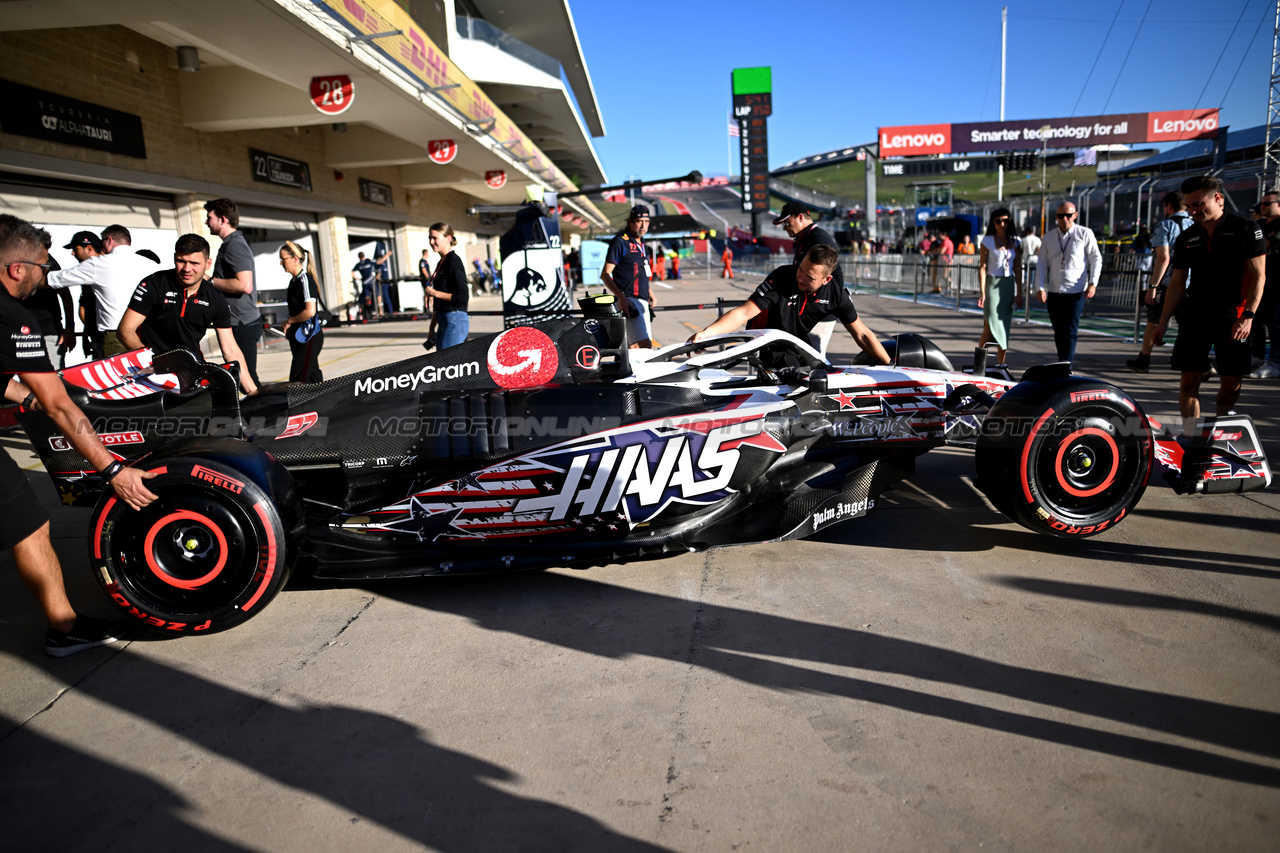 GP STATI UNITI, Haas VF-23 - USA livery.

19.10.2023. Formula 1 World Championship, Rd 19, United States Grand Prix, Austin, Texas, USA, Preparation Day.

- www.xpbimages.com, EMail: requests@xpbimages.com © Copyright: Price / XPB Images