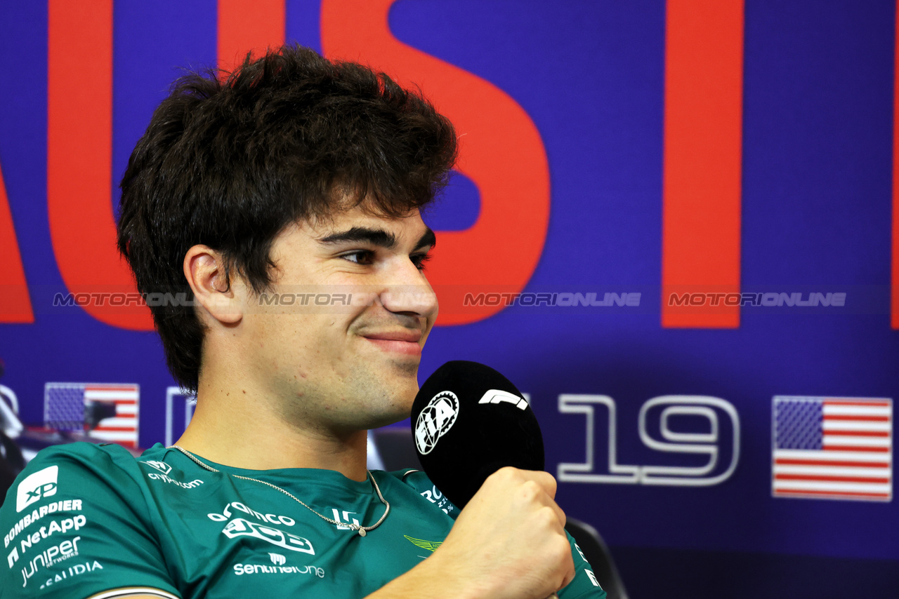 GP STATI UNITI, Lance Stroll (CDN) Aston Martin F1 Team in the FIA Press Conference.

19.10.2023. Formula 1 World Championship, Rd 19, United States Grand Prix, Austin, Texas, USA, Preparation Day.

- www.xpbimages.com, EMail: requests@xpbimages.com © Copyright: Bearne / XPB Images