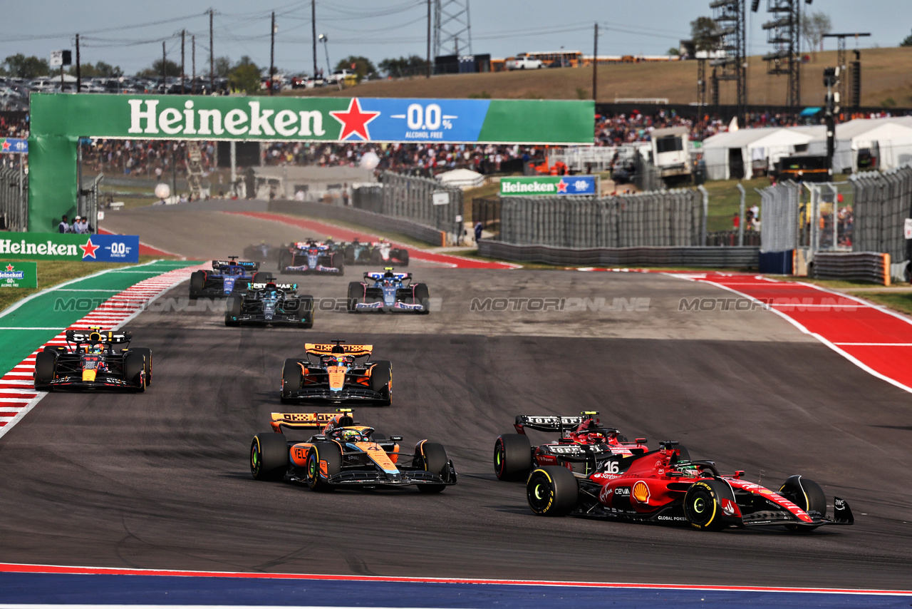 GP STATI UNITI, Charles Leclerc (MON) Ferrari SF-23 at the partenza of Sprint.

21.10.2023. Formula 1 World Championship, Rd 19, United States Grand Prix, Austin, Texas, USA, Sprint Day.

- www.xpbimages.com, EMail: requests@xpbimages.com © Copyright: Batchelor / XPB Images