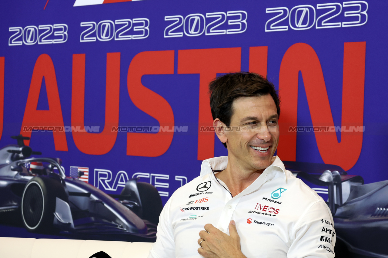 GP STATI UNITI, Toto Wolff (GER) Mercedes AMG F1 Shareholder e Executive Director in the FIA Press Conference.

20.10.2023. Formula 1 World Championship, Rd 19, United States Grand Prix, Austin, Texas, USA, Qualifiche Day

- www.xpbimages.com, EMail: requests@xpbimages.com © Copyright: Bearne / XPB Images