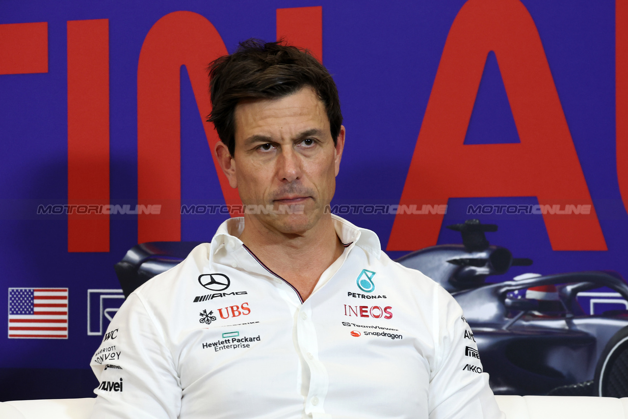 GP STATI UNITI, Toto Wolff (GER) Mercedes AMG F1 Shareholder e Executive Director in the FIA Press Conference.

20.10.2023. Formula 1 World Championship, Rd 19, United States Grand Prix, Austin, Texas, USA, Qualifiche Day

- www.xpbimages.com, EMail: requests@xpbimages.com © Copyright: Bearne / XPB Images