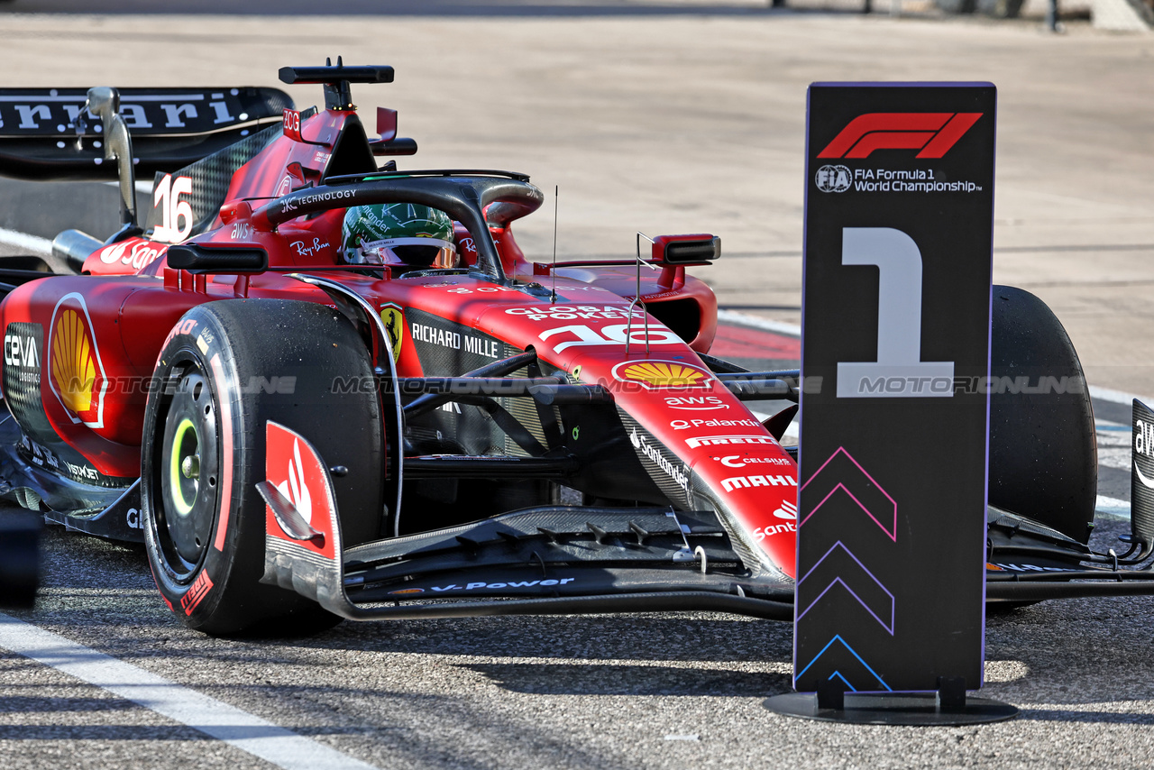 GP STATI UNITI, Pole sitter Charles Leclerc (MON) Ferrari SF-23 in qualifying parc ferme.

20.10.2023. Formula 1 World Championship, Rd 19, United States Grand Prix, Austin, Texas, USA, Qualifiche Day

- www.xpbimages.com, EMail: requests@xpbimages.com © Copyright: Moy / XPB Images