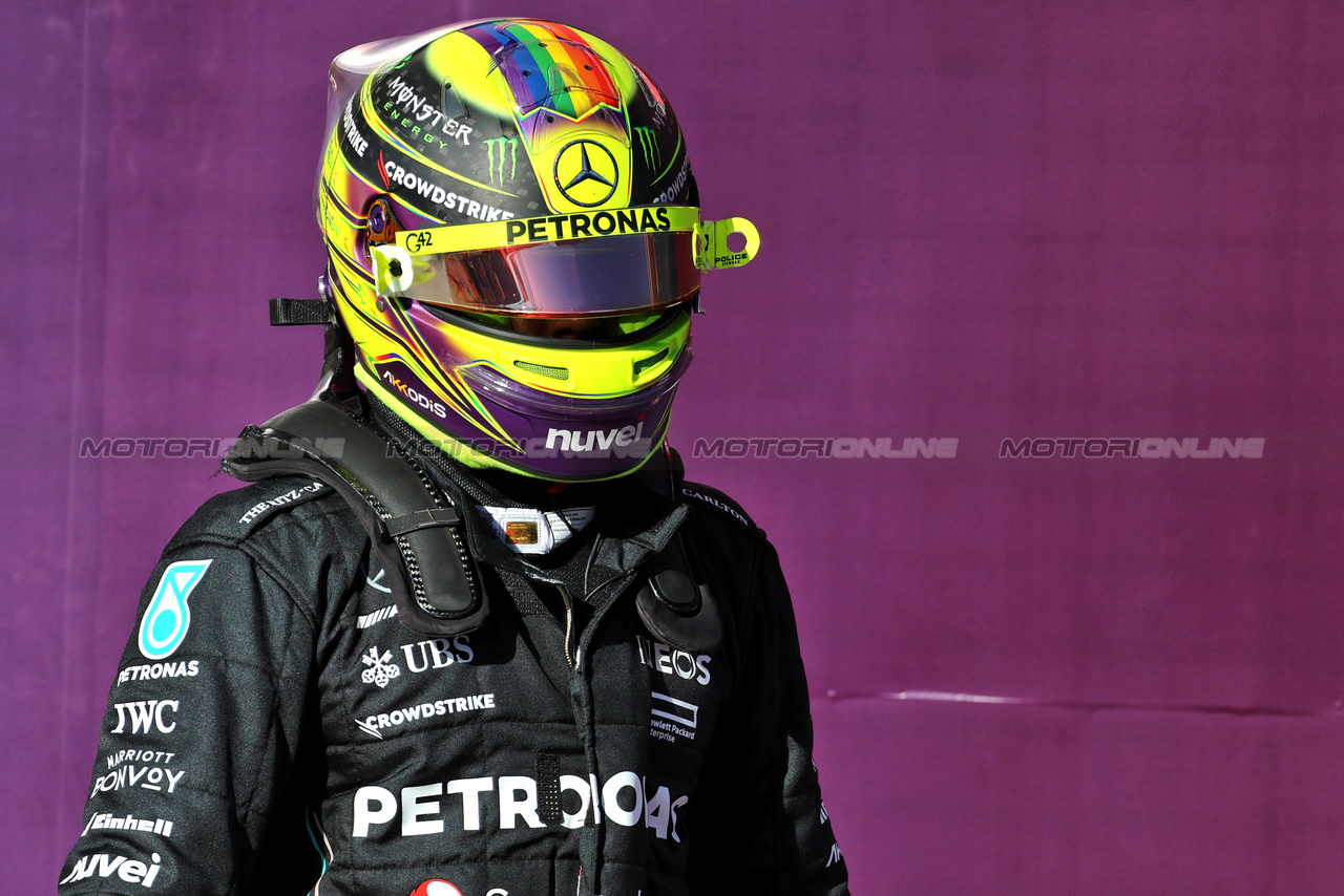GP STATI UNITI, Third placed Lewis Hamilton (GBR) Mercedes AMG F1 in qualifying parc ferme.

20.10.2023. Formula 1 World Championship, Rd 19, United States Grand Prix, Austin, Texas, USA, Qualifiche Day

- www.xpbimages.com, EMail: requests@xpbimages.com © Copyright: Moy / XPB Images