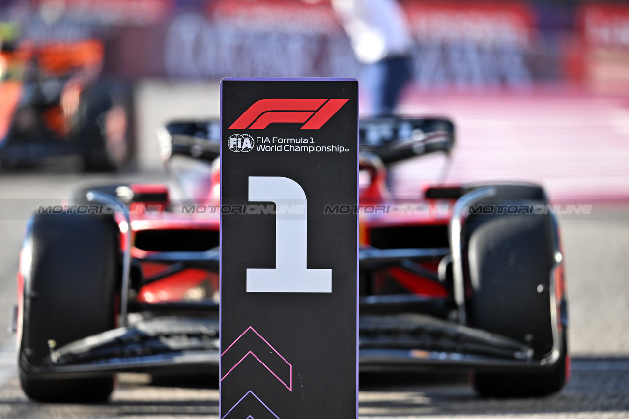 GP STATI UNITI, Pole sitter Charles Leclerc (MON) Ferrari SF-23 in qualifying parc ferme.

20.10.2023. Formula 1 World Championship, Rd 19, United States Grand Prix, Austin, Texas, USA, Qualifiche Day

- www.xpbimages.com, EMail: requests@xpbimages.com © Copyright: Price / XPB Images
