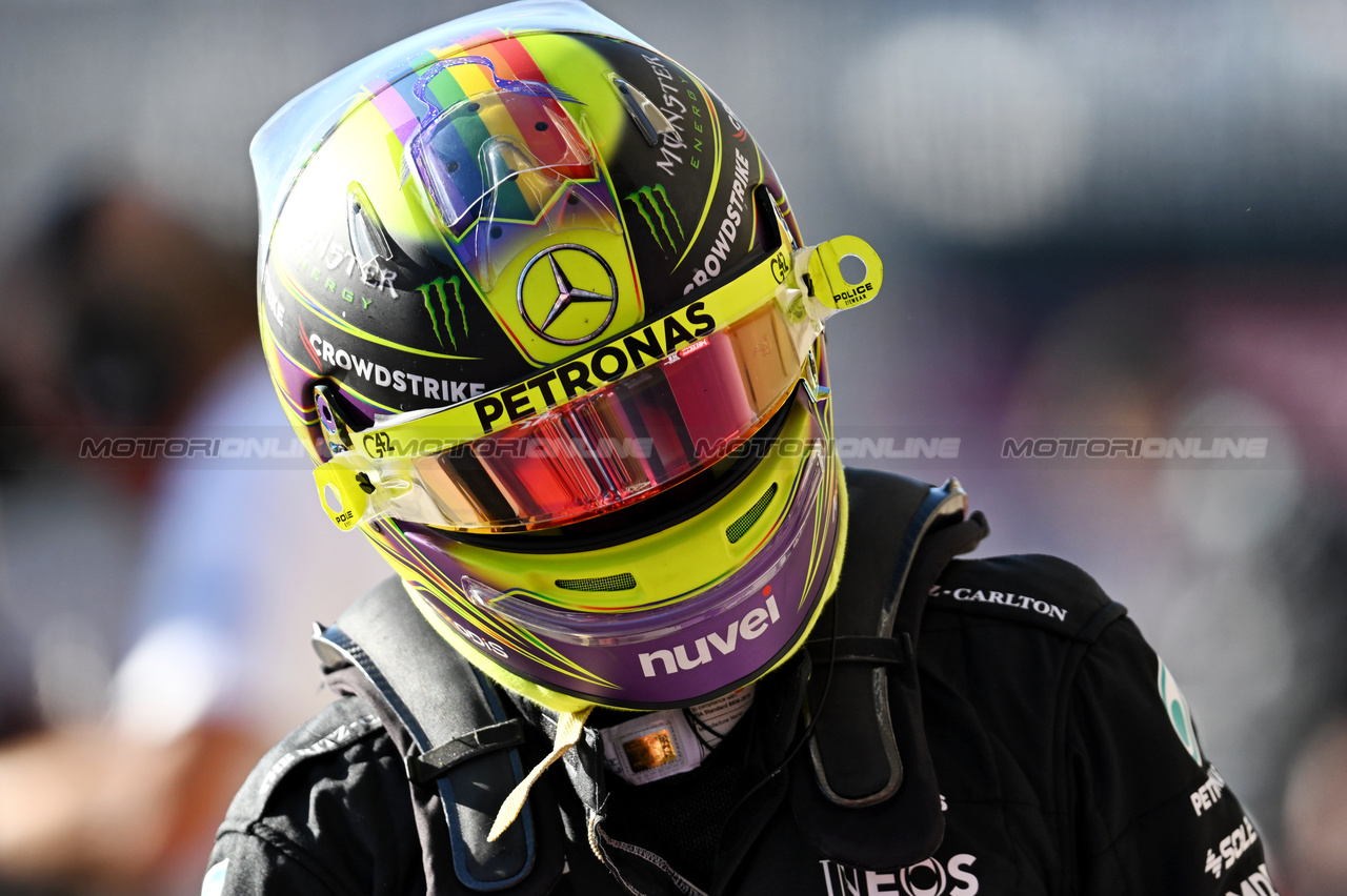 GP STATI UNITI, Lewis Hamilton (GBR) Mercedes AMG F1 in qualifying parc ferme.

20.10.2023. Formula 1 World Championship, Rd 19, United States Grand Prix, Austin, Texas, USA, Qualifiche Day

- www.xpbimages.com, EMail: requests@xpbimages.com © Copyright: Price / XPB Images