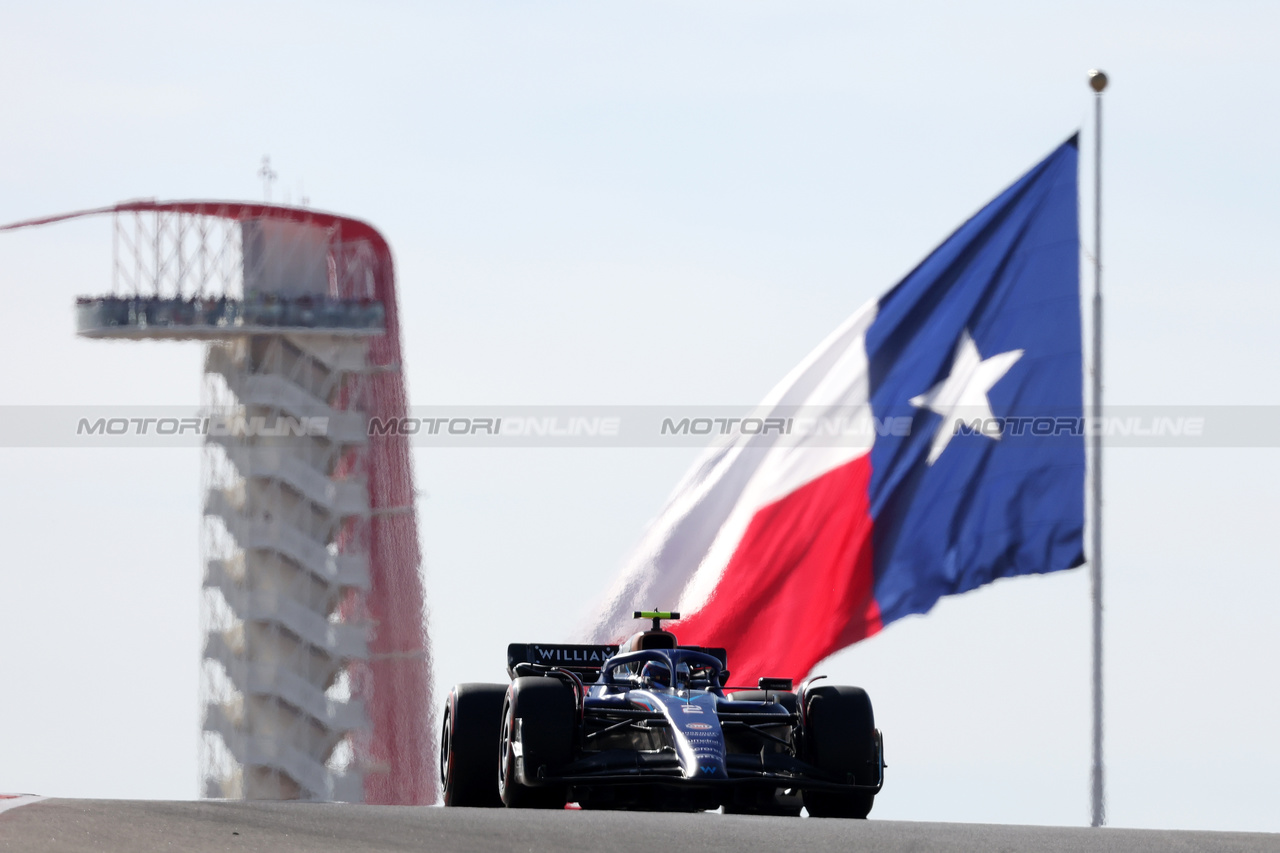 GP STATI UNITI, Logan Sargeant (USA) Williams Racing FW45.

20.10.2023. Formula 1 World Championship, Rd 19, United States Grand Prix, Austin, Texas, USA, Qualifiche Day

- www.xpbimages.com, EMail: requests@xpbimages.com © Copyright: Bearne / XPB Images