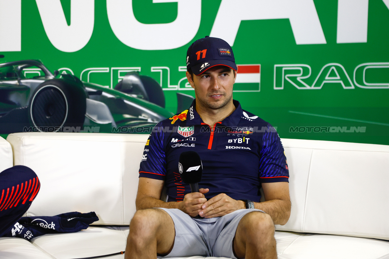 GP UNGHERIA, Sergio Perez (MEX) Red Bull Racing, in the post race FIA Press Conference.

23.07.2023. Formula 1 World Championship, Rd 12, Hungarian Grand Prix, Budapest, Hungary, Gara Day.

- www.xpbimages.com, EMail: requests@xpbimages.com © Copyright: XPB Images