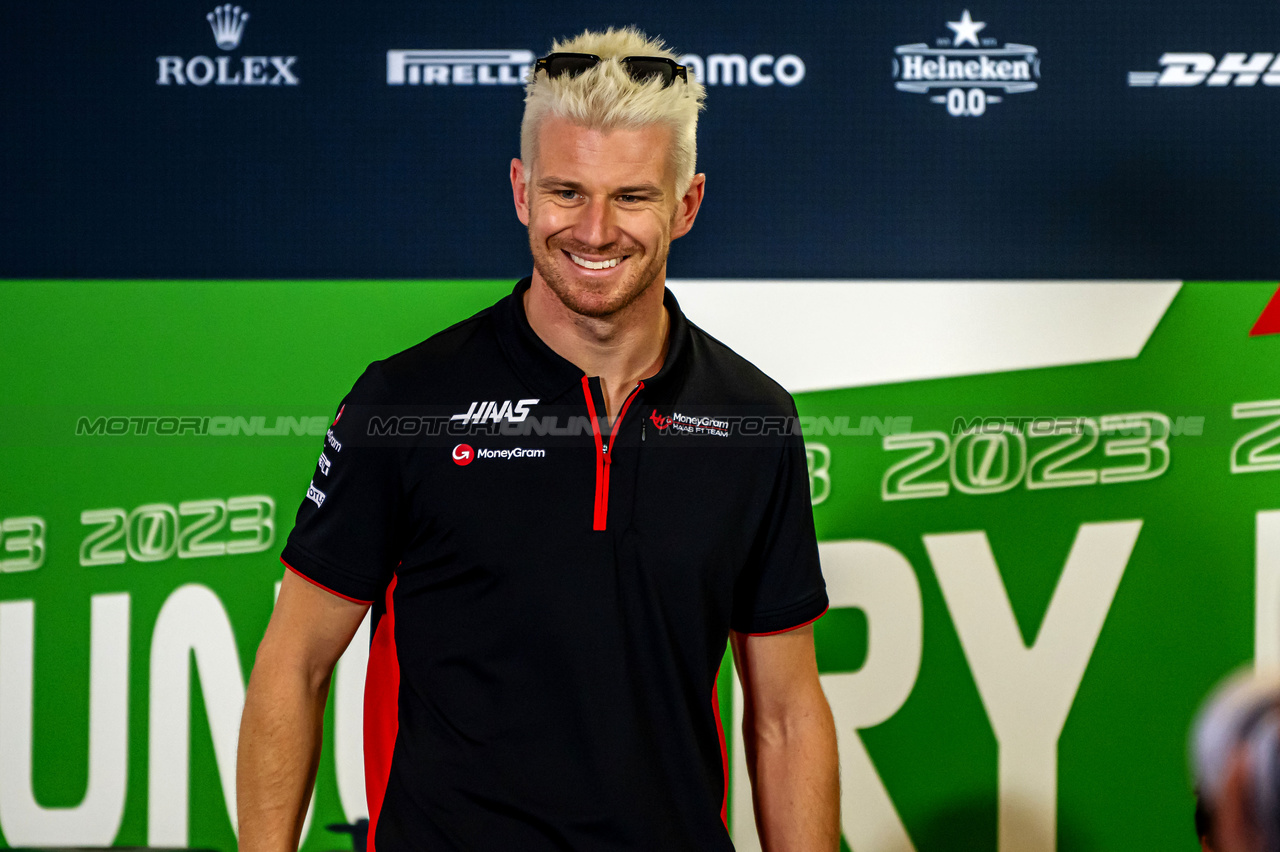 GP UNGHERIA, Nico Hulkenberg (GER) Haas F1 Team in the FIA Press Conference.

20.07.2023. Formula 1 World Championship, Rd 12, Hungarian Grand Prix, Budapest, Hungary, Preparation Day.

- www.xpbimages.com, EMail: requests@xpbimages.com © Copyright: XPB Images