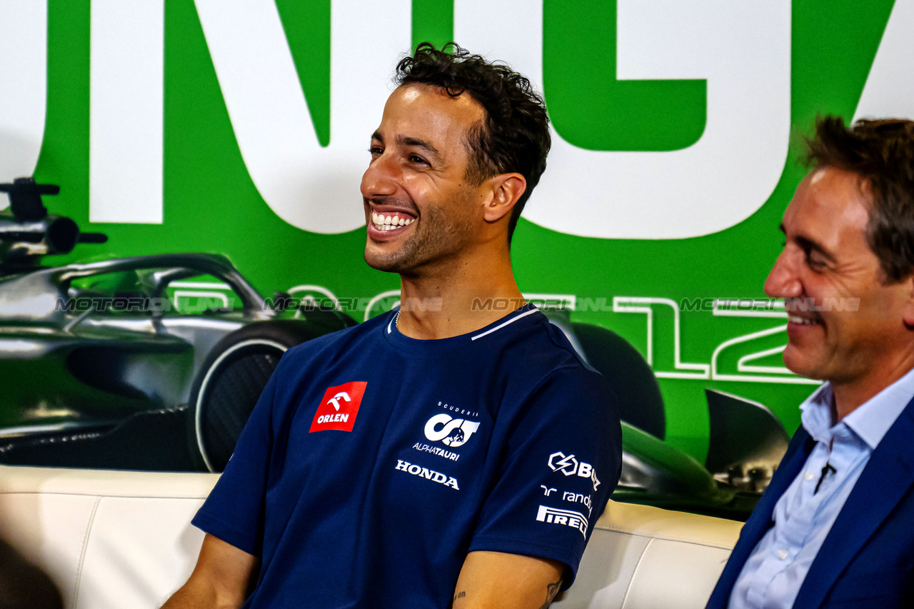 GP UNGHERIA, Daniel Ricciardo (AUS) AlphaTauri in the FIA Press Conference.

20.07.2023. Formula 1 World Championship, Rd 12, Hungarian Grand Prix, Budapest, Hungary, Preparation Day.

- www.xpbimages.com, EMail: requests@xpbimages.com © Copyright: XPB Images