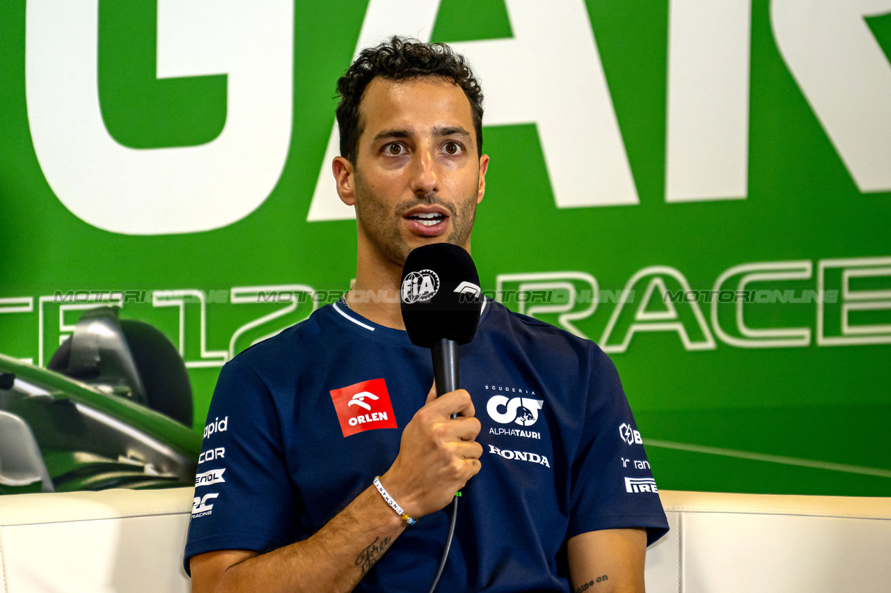 GP UNGHERIA, Daniel Ricciardo (AUS) AlphaTauri in the FIA Press Conference.

20.07.2023. Formula 1 World Championship, Rd 12, Hungarian Grand Prix, Budapest, Hungary, Preparation Day.

- www.xpbimages.com, EMail: requests@xpbimages.com © Copyright: XPB Images