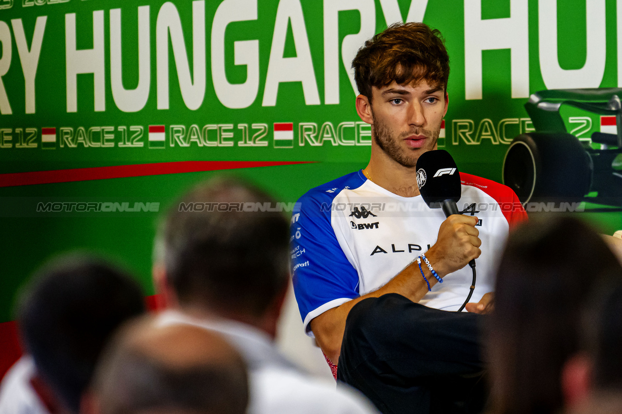 GP UNGHERIA, Pierre Gasly (FRA) Alpine F1 Team in the FIA Press Conference.

20.07.2023. Formula 1 World Championship, Rd 12, Hungarian Grand Prix, Budapest, Hungary, Preparation Day.

- www.xpbimages.com, EMail: requests@xpbimages.com © Copyright: XPB Images