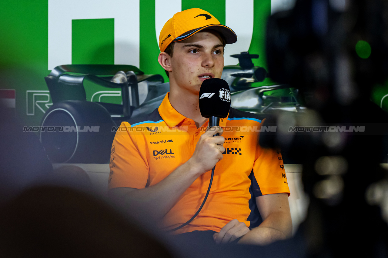 GP UNGHERIA, Oscar Piastri (AUS) McLaren in the FIA Press Conference.

20.07.2023. Formula 1 World Championship, Rd 12, Hungarian Grand Prix, Budapest, Hungary, Preparation Day.

- www.xpbimages.com, EMail: requests@xpbimages.com © Copyright: XPB Images