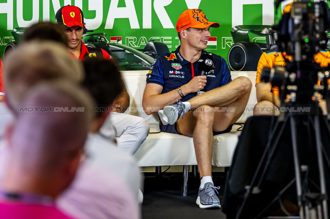 GP UNGHERIA, Max Verstappen (NLD) Red Bull Racing in the FIA Press Conference.

20.07.2023. Formula 1 World Championship, Rd 12, Hungarian Grand Prix, Budapest, Hungary, Preparation Day.

- www.xpbimages.com, EMail: requests@xpbimages.com © Copyright: XPB Images