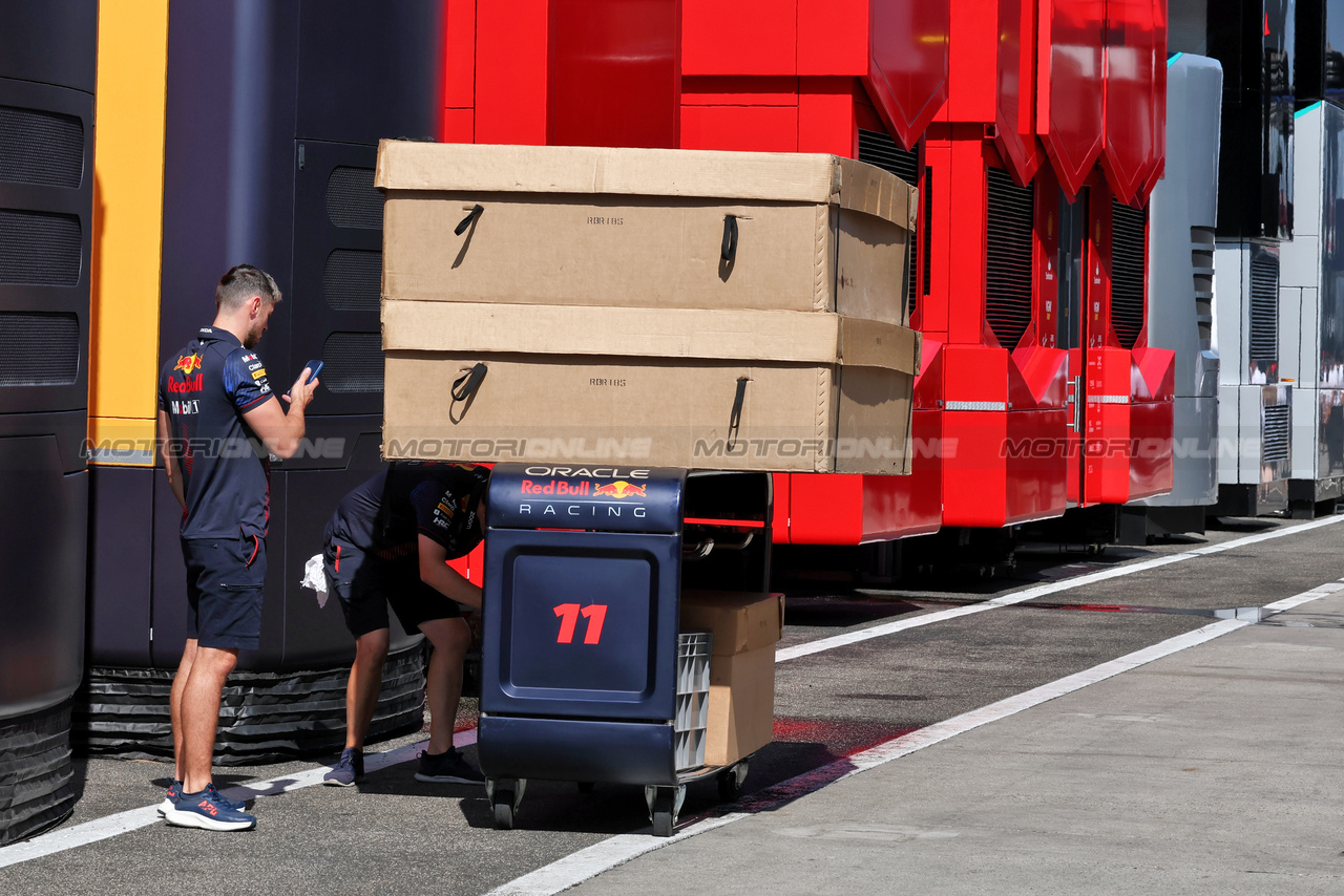 GP UNGHERIA, Red Bull Racing freight in the paddock.

22.07.2023. Formula 1 World Championship, Rd 12, Hungarian Grand Prix, Budapest, Hungary, Qualifiche Day.

- www.xpbimages.com, EMail: requests@xpbimages.com © Copyright: Moy / XPB Images