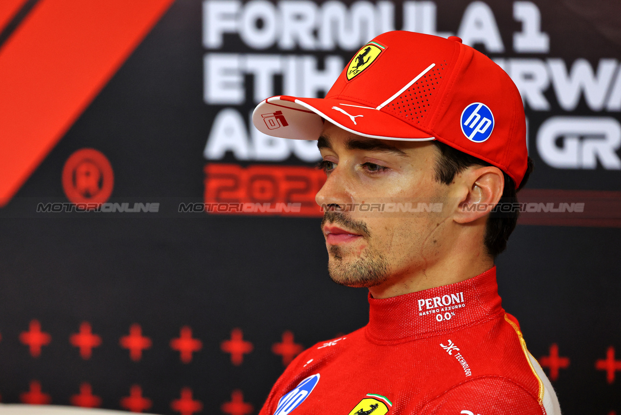 GP ABU DHABI, Charles Leclerc (MON) Ferrari in the post race FIA Press Conference.

08.12.2024. Formula 1 World Championship, Rd 24, Abu Dhabi Grand Prix, Yas Marina Circuit, Abu Dhabi, Gara Day.

- www.xpbimages.com, EMail: requests@xpbimages.com © Copyright: Batchelor / XPB Images