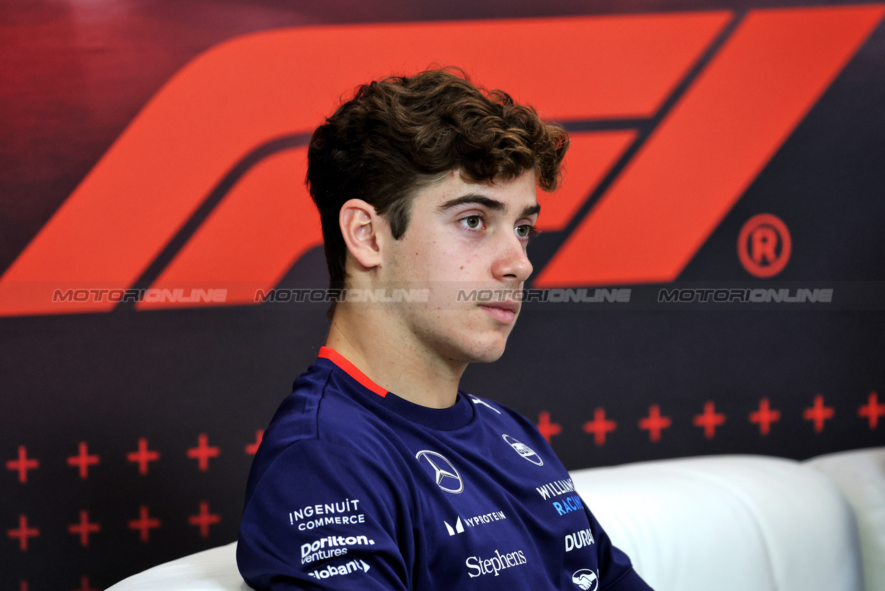 GP ABU DHABI, Franco Colapinto (ARG) Williams Racing in the FIA Press Conference.

05.12.2024. Formula 1 World Championship, Rd 24, Abu Dhabi Grand Prix, Yas Marina Circuit, Abu Dhabi, Preparation Day.

- www.xpbimages.com, EMail: requests@xpbimages.com © Copyright: Bearne / XPB Images