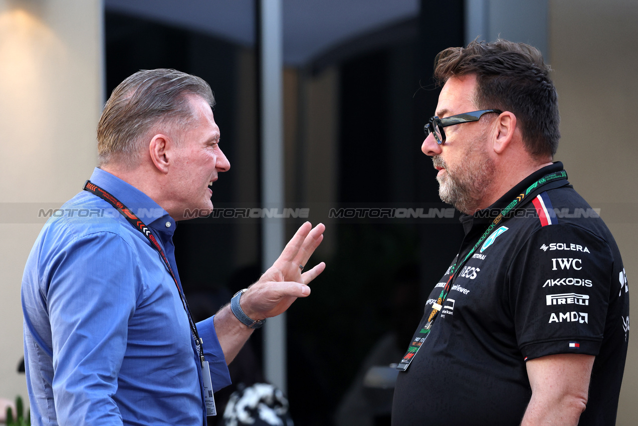 GP ABU DHABI, (L to R): Jos Verstappen (NLD) with Gwen Lagrue, Head of Mercedes AMG Driver Development.

05.12.2024. Formula 1 World Championship, Rd 24, Abu Dhabi Grand Prix, Yas Marina Circuit, Abu Dhabi, Preparation Day.

- www.xpbimages.com, EMail: requests@xpbimages.com © Copyright: Bearne / XPB Images