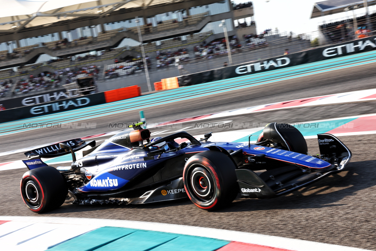 GP ABU DHABI, Franco Colapinto (ARG) Williams Racing FW46.

07.12.2024. Formula 1 World Championship, Rd 24, Abu Dhabi Grand Prix, Yas Marina Circuit, Abu Dhabi, Qualifiche Day.

- www.xpbimages.com, EMail: requests@xpbimages.com © Copyright: Batchelor / XPB Images