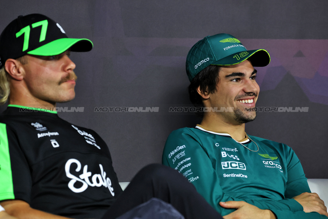 GP ARABIA SAUDITA, Lance Stroll (CDN) Aston Martin F1 Team (Right) e Valtteri Bottas (FIN) Sauber in the FIA Press Conference.

06.03.2024. Formula 1 World Championship, Rd 2, Saudi Arabian Grand Prix, Jeddah, Saudi Arabia, Preparation Day.

- www.xpbimages.com, EMail: requests@xpbimages.com © Copyright: Bearne / XPB Images