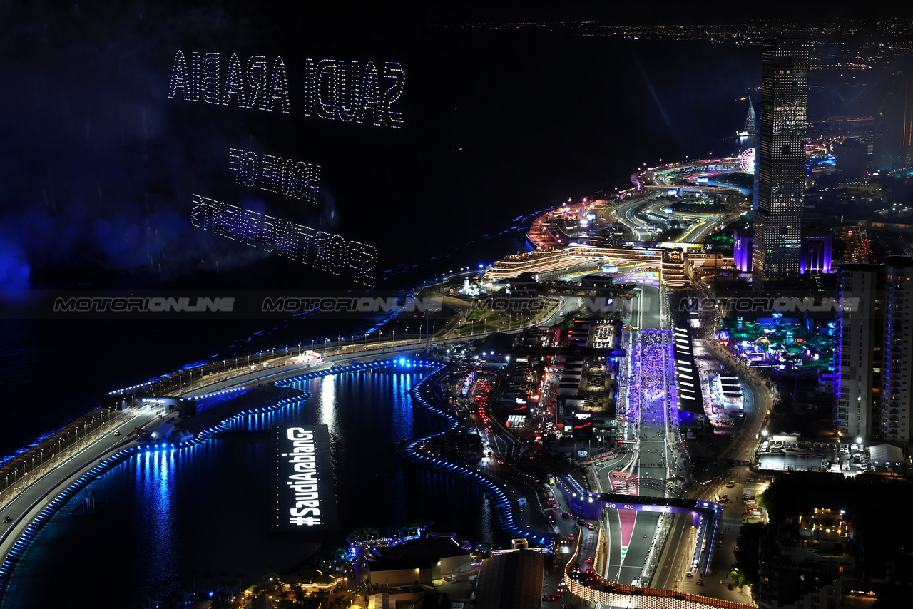 GP ARABIA SAUDITA, Circuit Atmosfera -  drone display.

09.03.2024. Formula 1 World Championship, Rd 2, Saudi Arabian Grand Prix, Jeddah, Saudi Arabia, Gara Day.

- www.xpbimages.com, EMail: requests@xpbimages.com © Copyright: Moy / XPB Images