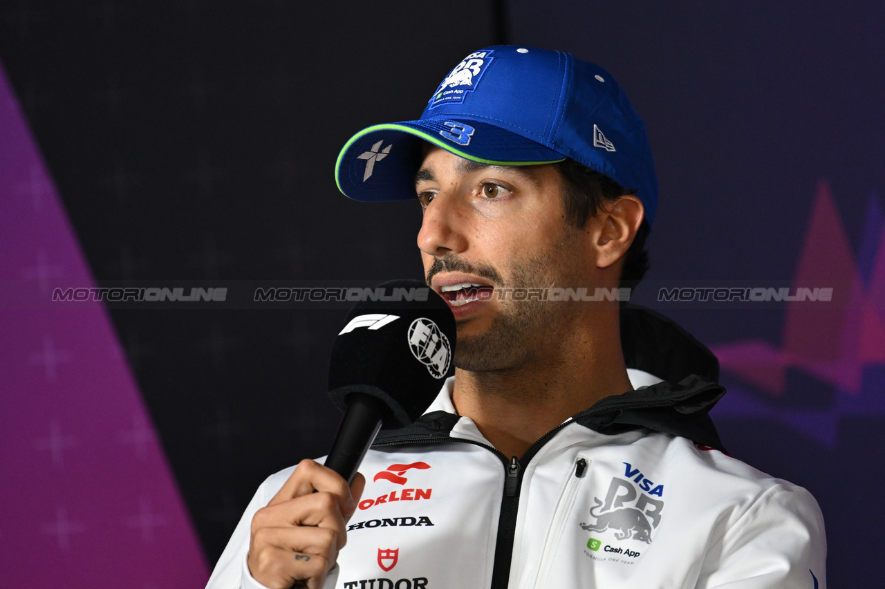 GP AUSTRALIA, Daniel Ricciardo (AUS) RB in the FIA Press Conference.

21.03.2024. Formula 1 World Championship, Rd 3, Australian Grand Prix, Albert Park, Melbourne, Australia, Preparation Day.

- www.xpbimages.com, EMail: requests@xpbimages.com © Copyright: XPB Images
