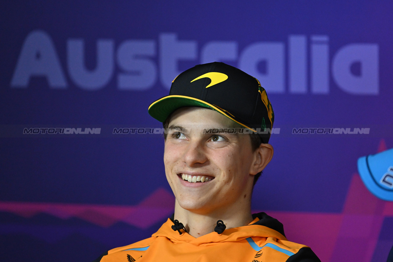 GP AUSTRALIA, Oscar Piastri (AUS) McLaren in the FIA Press Conference.

21.03.2024. Formula 1 World Championship, Rd 3, Australian Grand Prix, Albert Park, Melbourne, Australia, Preparation Day.

- www.xpbimages.com, EMail: requests@xpbimages.com © Copyright: XPB Images