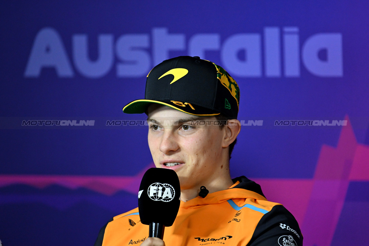 GP AUSTRALIA, Oscar Piastri (AUS) McLaren in the FIA Press Conference.

21.03.2024. Formula 1 World Championship, Rd 3, Australian Grand Prix, Albert Park, Melbourne, Australia, Preparation Day.

- www.xpbimages.com, EMail: requests@xpbimages.com © Copyright: XPB Images
