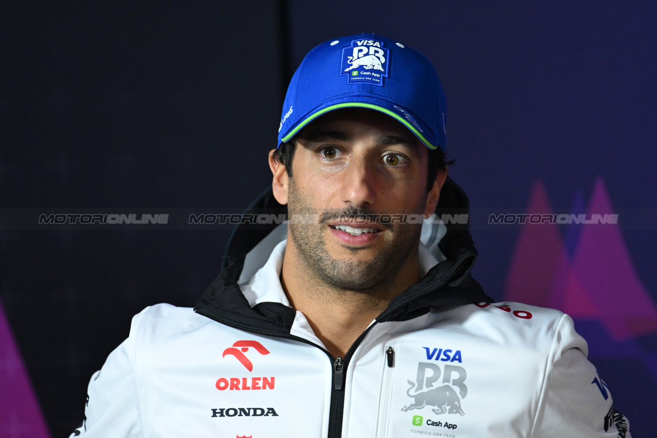 GP AUSTRALIA, Daniel Ricciardo (AUS) RB in the FIA Press Conference.

21.03.2024. Formula 1 World Championship, Rd 3, Australian Grand Prix, Albert Park, Melbourne, Australia, Preparation Day.

- www.xpbimages.com, EMail: requests@xpbimages.com © Copyright: XPB Images